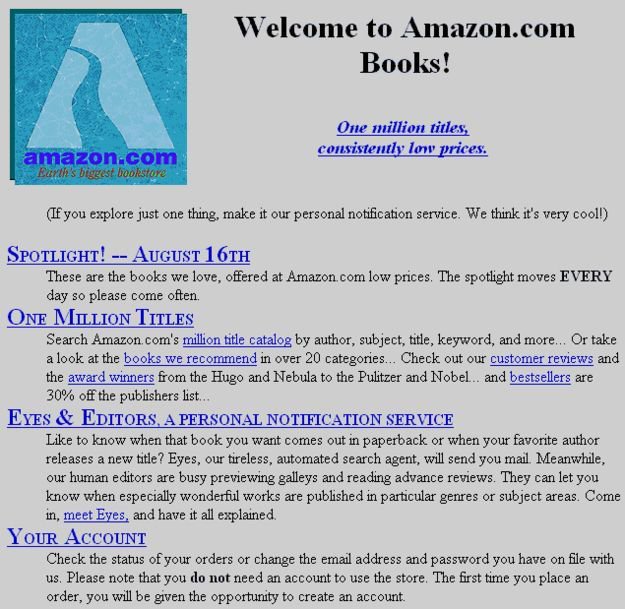 An early screenshot of Amazon.com's webpage