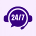 Headset with chat bubble displaying “24/7,” representing around-the-clock managed IT support services.