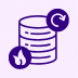 Database with flame and restore symbol, representing disaster recovery planning, data backup, and business continuity solutions.