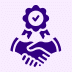 Handshake with badge and checkmark, symbolizing proof over promises through trustworthy IT partnerships.